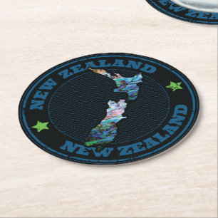DESSOUS-DE-VERRE ROND EN PAPIER NOUVELLE-ZÉLANDE CARTE PAUA