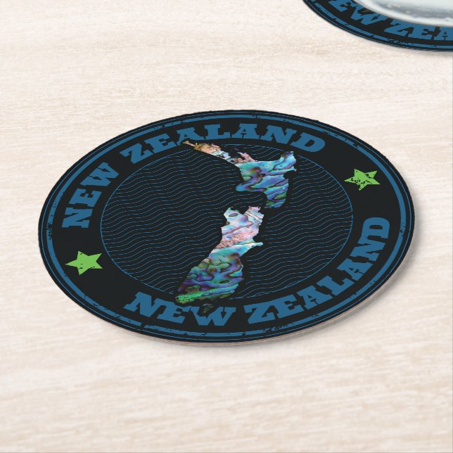DESSOUS-DE-VERRE ROND EN PAPIER NOUVELLE-ZÉLANDE CARTE PAUA (Incliné)