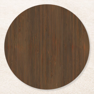 Dessous-de-verre Rond En Papier Noyer foncé Brown Bambou en bois Grain Look