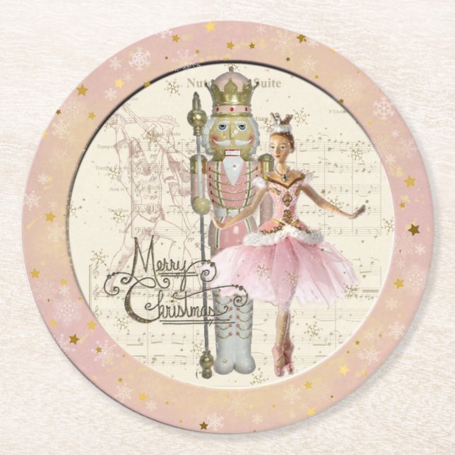 Dessous-de-verre Rond En Papier Nutcracker Suite - Ballerina & Nutcracker Pink (Devant)