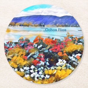 Dessous-de-verre Rond En Papier Ochos Rios Neon Pop Art Floral