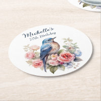 Oiseau Bleu Fleurs Roses 75e Anniversaire