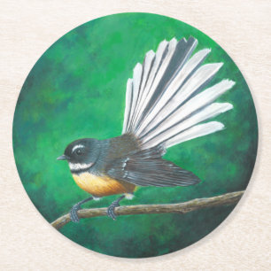 Dessous-de-verre Rond En Papier Oiseau de la Nouvelle-Zélande (piwakawaka) - Dess