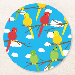 Dessous-de-verre Rond En Papier Oiseaux mignons colorés Printemps 1er Anniversaire