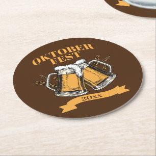 Dessous-de-verre Rond En Papier Oktoberfest 20xx Année Steins Brown Bière Party