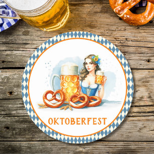 Dessous-de-verre Rond En Papier Oktoberfest Party Avec Bière Et Pretzels ai