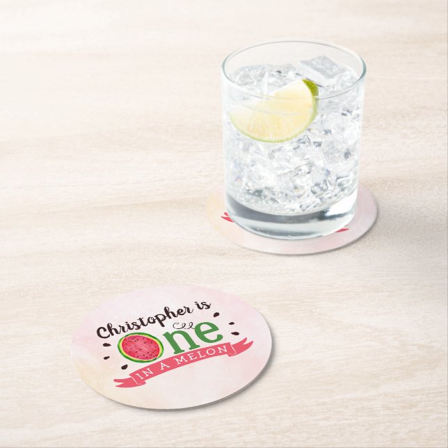 Dessous-de-verre Rond En Papier One In A Melon 1er Anniversaire (En situation)
