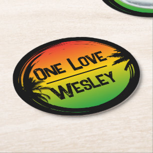 Dessous-de-verre Rond En Papier One Love Jamaican Rasta Tropical Palms