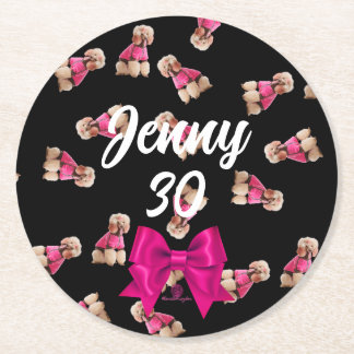 Dessous-de-verre Rond En Papier Oodles of Poodles (Rose on Black) Party