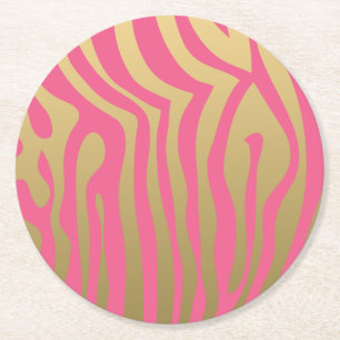 Dessous-de-verre Rond En Papier Or et motif rose de rayures de zèbre