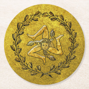 Dessous-de-verre Rond En Papier Or olive sicilien de guirlande de Trinacria