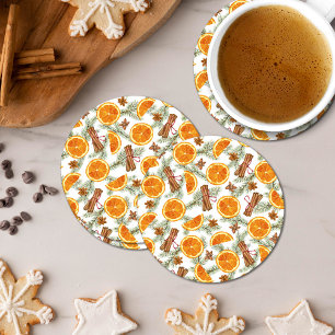 Dessous-de-verre Rond En Papier Orange et épices de Noël Citrus