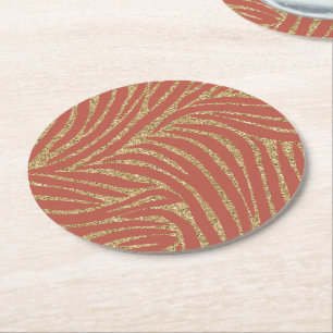 Dessous-de-verre Rond En Papier Orange Spice Gold Parties scintillant Zebra Annive