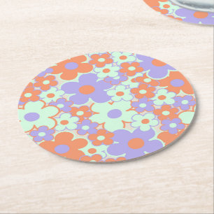 Dessous-de-verre Rond En Papier Orange violet bleu rétro Y2K les années 70 Fleur M