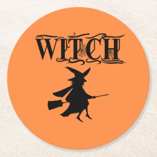 Dessous-de-verre Rond En Papier Orange Wicked Flying Witween Halloween