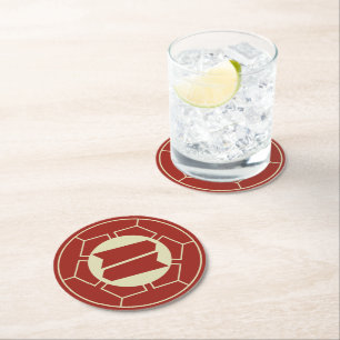 Dessous-de-verre Rond En Papier Oriental Rouge Beige Japon Hattori Kamon Vector Ar