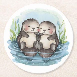 Dessous-de-verre Rond En Papier Otters tenant les mains