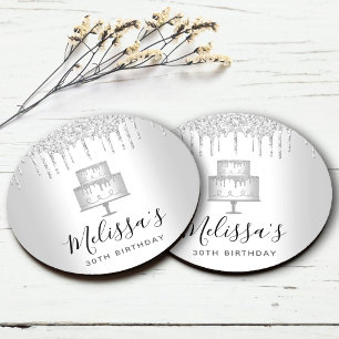 Dessous-de-verre Rond En Papier Paillettes de gâteau argentées gouttes élégante fê