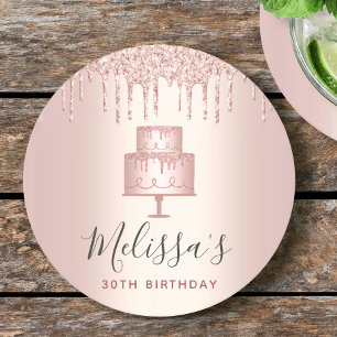 Dessous-de-verre Rond En Papier Paillettes de gâteau en or rose élégante fête de f