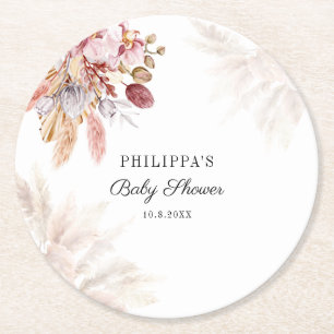 Dessous-de-verre Rond En Papier Pampas Grass Boho Girl Baby shower