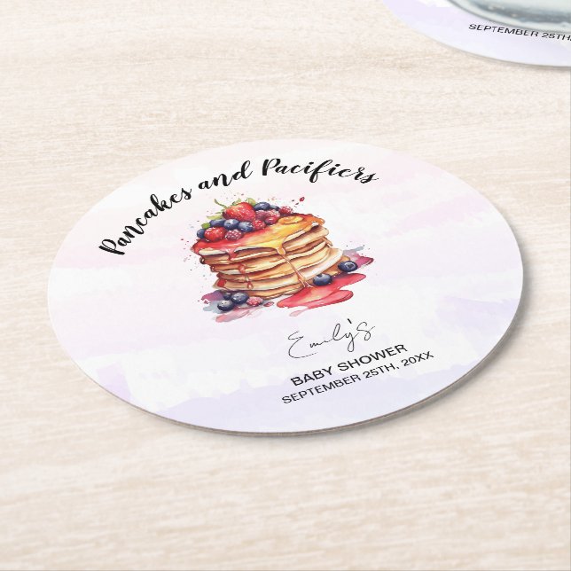 Dessous-de-verre Rond En Papier Pancakes et Pacificateurs Baby shower Brunch (Incliné)