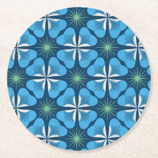 Dessous-de-verre Rond En Papier Paper Coaster in bright blue clover geometric