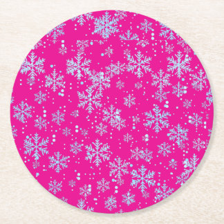 Dessous-de-verre Rond En Papier Paper Coasters, Bright Fuchsia Snowflakes