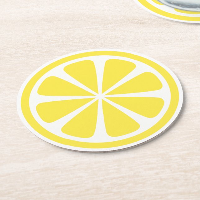 Dessous-de-verre Rond En Papier Papier rond à tranches de citron jaune vif (Incliné)