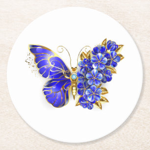 Dessous-de-verre Rond En Papier Papillon Saphir Fleur