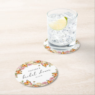 Dessous-de-verre Rond En Papier Papillons Modernes Pivoines Roses Baby Shower de M