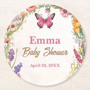Dessous-de-verre Rond En Papier Papillons roses Baby shower Jardin Floral