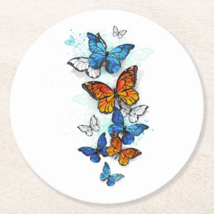 Dessous-de-verre Rond En Papier Papillons volants Morpho et Monarch