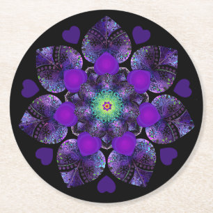 Dessous-de-verre Rond En Papier Parapluie violet & coeurs .7