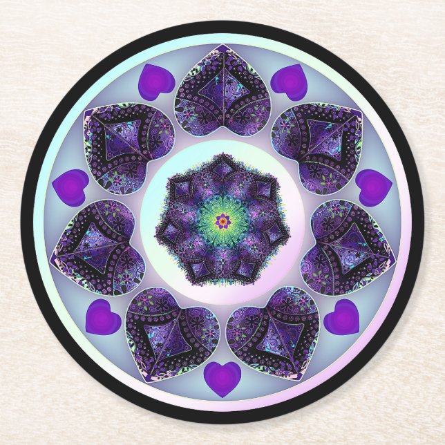 Dessous-de-verre Rond En Papier Parapluie violet & coeurs .7 (Devant)