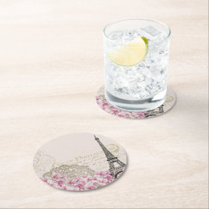 Dessous-de-verre Rond En Papier Paris France Design avec Roses roses roses Eiffel