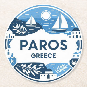 Dessous-de-verre Rond En Papier Paros Grèce Island Travel