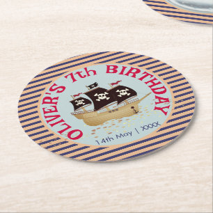 Dessous-de-verre Rond En Papier Parti Anniversaire de enfant de navire pirate