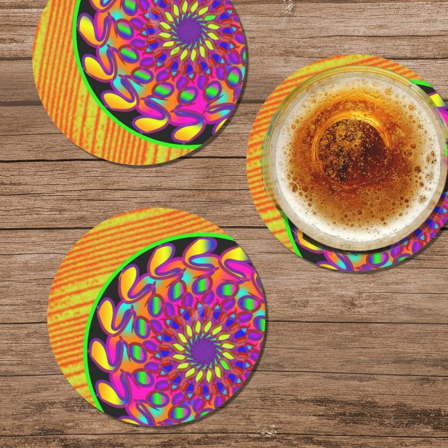 Dessous-de-verre Rond En Papier Parti Mandala orange et rose (Créateur téléchargé)