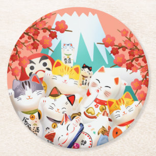 Dessous-de-verre Rond En Papier Parti Manekineko Hanami