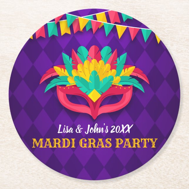 Dessous-de-verre Rond En Papier Partie de mascarade de mardi gras (Devant)