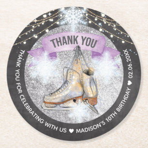 Dessous-de-verre Rond En Papier Partie de patinage sur glace Parties scintillant d