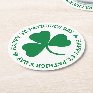 Dessous-de-verre Rond En Papier Partie du jour de St Patrick heureux de shamrock