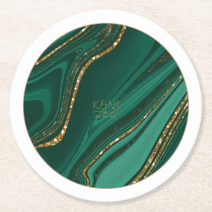 Dessous-de-verre Rond En Papier Parties scintillant Abstraite Strata Mariage Green