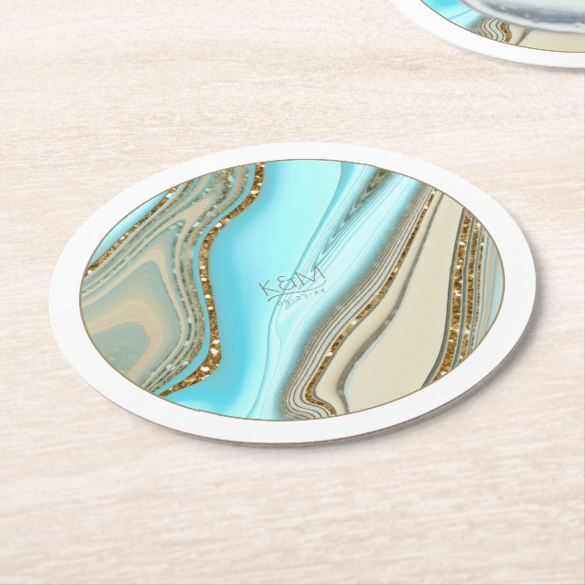 Dessous-de-verre Rond En Papier Parties scintillant Abstraite Strata Mariage ID903 (Incliné)