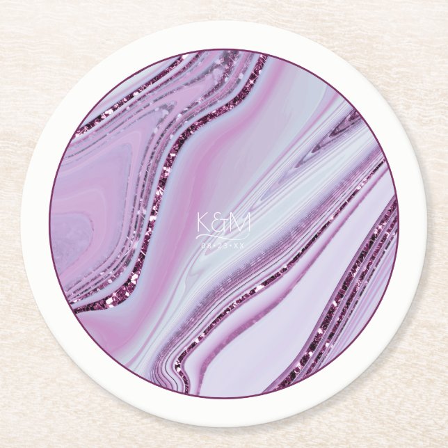 Dessous-de-verre Rond En Papier Parties scintillant Abstraite Strata Mariage Lilac (Devant)