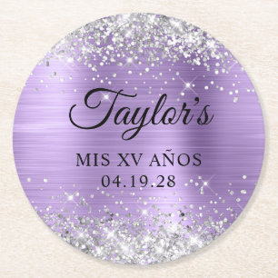 Dessous-de-verre Rond En Papier Parties scintillant argentée Clair Purple Huile Mi