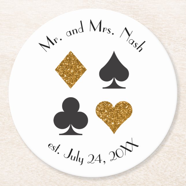 Dessous-de-verre Rond En Papier Parties scintillant d'or Las Vegas Mariage CustomD (Devant)