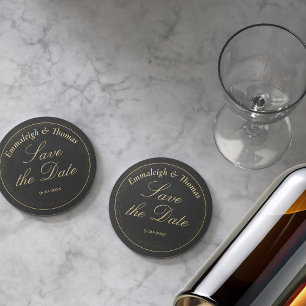 Dessous-de-verre Rond En Papier Parties scintillant en or noir Enregistrer la date