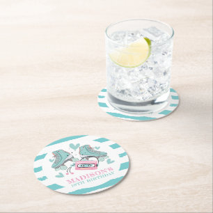 Dessous-de-verre Rond En Papier Patinage à rouleaux Personnalisé Pastel Party