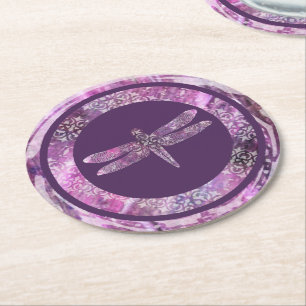 Dessous-de-verre Rond En Papier Patine pourpre : Libellule